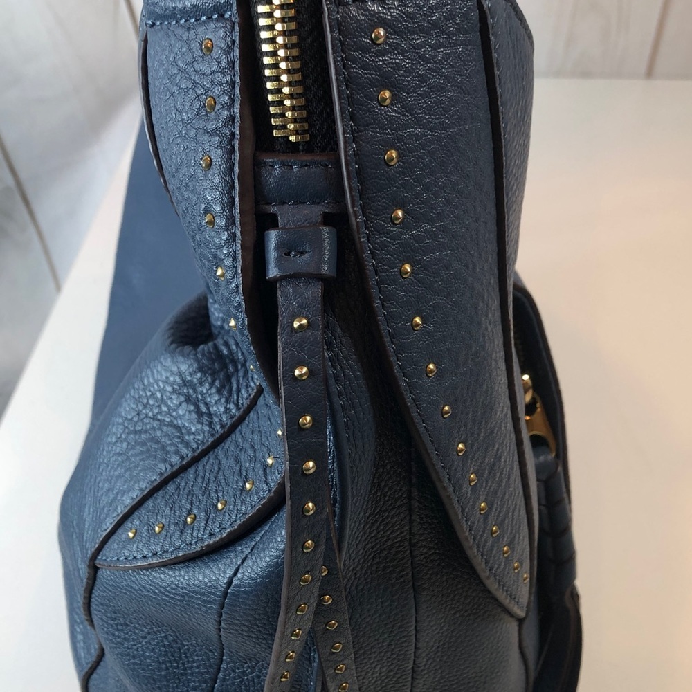 OrYANY Chic Soft Blue Pebble Leather Hobo Bag Gold Hardware and Studs NWOT - Picture 4 of 16